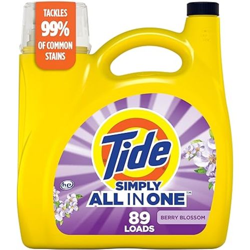 Tide Simply All-In-One Liquid Laundry Detergent, Berry Blossom Scent, 89 Loads, 117 fl oz