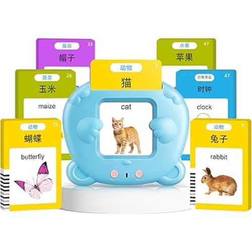 Chinese & English Talking Flash Cards for Toddlers, Bilingual Flash Cards Learning Montessori Toys with 224 Sight Words, Speech Therapy Toys for Children Sensory Preschool Education Gifts