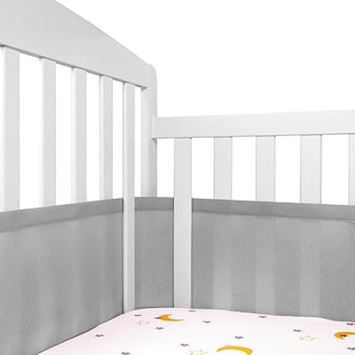 Breathable Crib Mesh Liner, 11" H (28cm) Essential 3mm Mesh, Protects Baby Legs and Arms, Grey