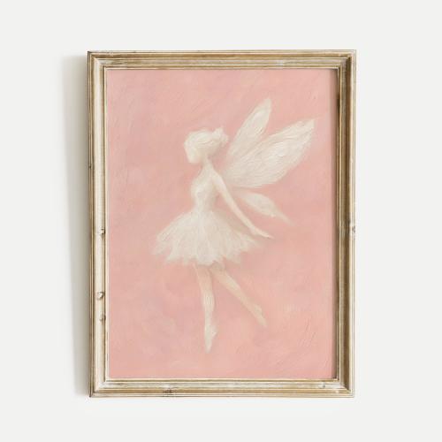 White Fairy on Pink Oil Painting Print, Vintage Printable Wall Art, Digital Download, Home and Office, Living Room, Bedroom & Nursery Decor
