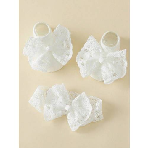 Newborn Baby Girl 1 Pair Lace Embroidery Bow Socks | 0-12 Months Princess-Style Full Moon Celebration, First Birthday & Holiday Gift (Sweet Infant Accessories) | SHEIN USA