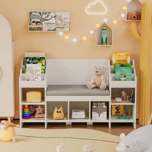 Bookshelf With Reading Nook, Bookcase With Bench, Book Shelf With Seat Cushion, Book And Toy Storage Organizer For Room, Playroom, Bedroom, Living Room, Entryway | SHEIN USA