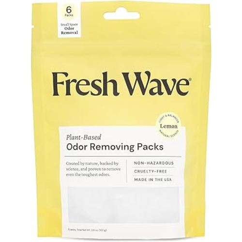 Fresh Wave Lemon Odor Eliminating & Deodorizing Packs | Bag of 6 | Safer Odor Relief for Small Spaces | Natural Plant-Based Odor Eliminator | Odor Absorbers for Home