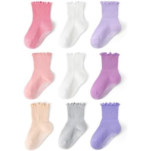 Toddler Non Slip Cotton Crew Socks with Anti-slip Dots for Infant Baby Boys Girls