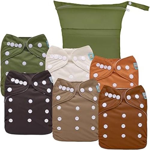 ALVABABY Cloth Diaper Covers (6pcs) & Wet/Dry Bag - Reusable Diaper Cover for Prefold, Flat or Fitted Inserts