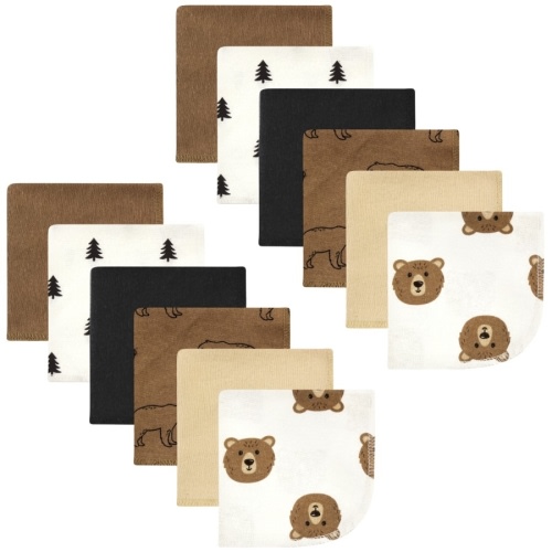 Hudson Baby Flannel Cotton Washcloths, Brown Bear 12 Pack, One Size