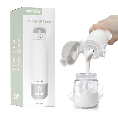 Portable Milk Warmer for Travel, Bottle Warmer for Breastmilk and Formula, Milk Warmer On-The-Go, Large Capacity 12 oz. with LED Temp Control, Wireless for Bottle Feeding (Grey)