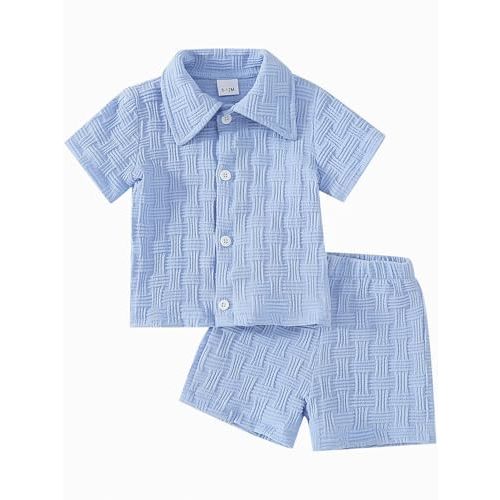 Toddlers and Baby Boys' Summer Clothes Infant Boy Button-town Shirt and Short Set Outfits