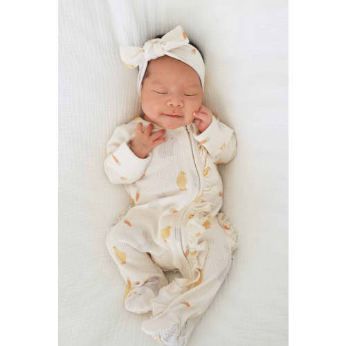 Sweet Peep Bamboo Waffle Ruffle Zipper Footie
