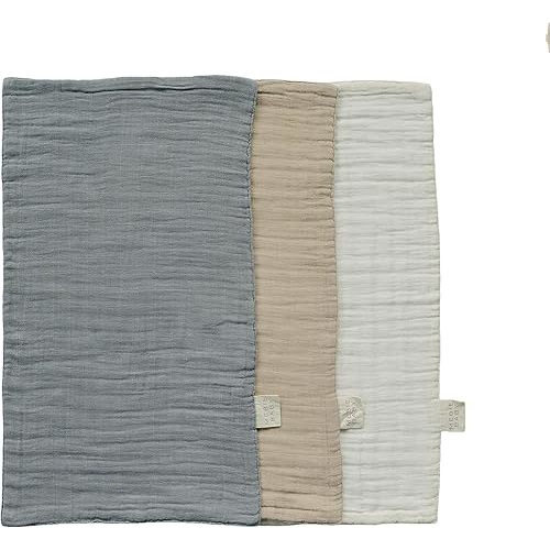 Mebie Baby Burp Cloths, Dusty Blue Print 3-Pack, Muslin Burp Cloth Set for Spit Up, Drool, and More, Boho Burp Cloths for Baby Boy and Girl, Baby Must Haves for Registry Lists and Gifts for Newborns