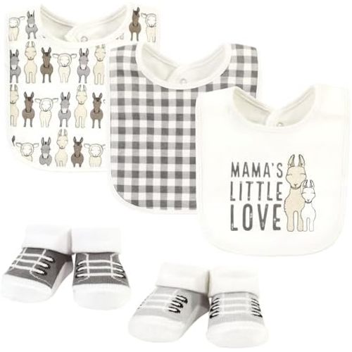 Hudson Baby Unisex BabyCotton Bib and Sock Set