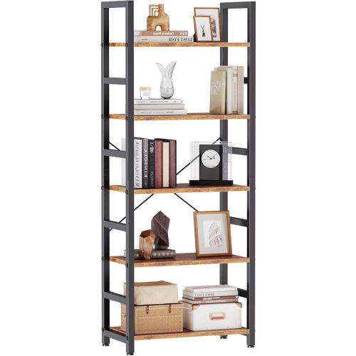 DUMOS 5-Tier Bookshelf, Modern Tall Bookcase Book Shelf Storage Organizer