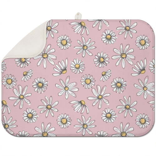 Microfibre Drying Mat for Kitchen Pink Cute Daisy Dish Drying Drainer Mat Absorbent Drying Mat Washing Up for Glass, Plate & Cup 18inch X 24inch