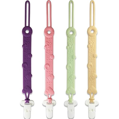 Pacifier Clip MOBU 4 Pack Silicone Pacifier Clips Holder for Baby Boy Girl Newborn Essentials One Piece Design Universal Pacifier Holder Birthday,Shower Gift (4 Colors_Ⅱ)
