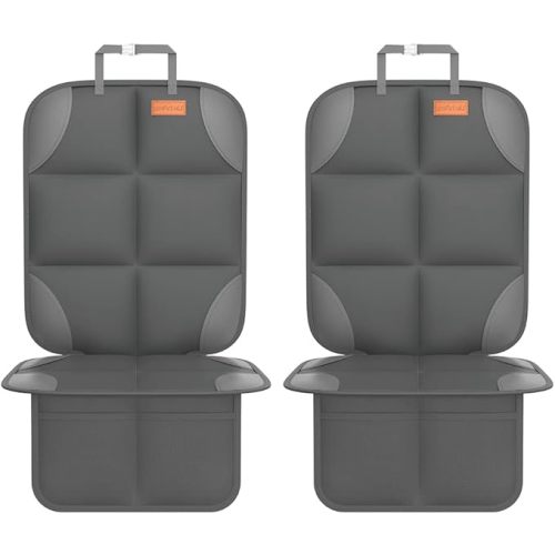 SMART ELF Car Seat Protector, 2Pack Seat Protector Protect Child Seats with Thickest Padding and Non-Slip Backing Mesh Pockets for Baby and Pet,Sedan SUV Truck (Black)