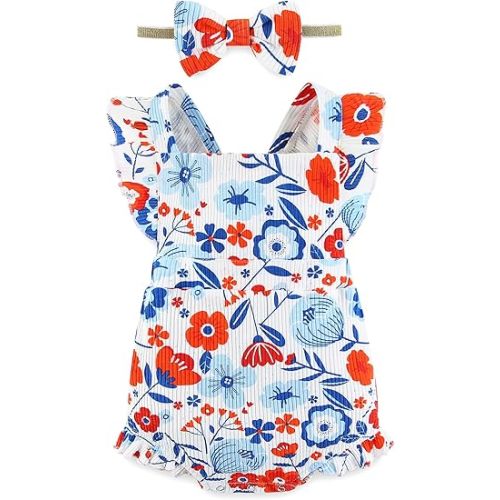 Fullfamous Baby Girl Ruffled Jumpsuit and Headband Set
