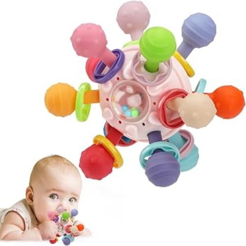 Baby Montessori Sensory Teething Toy 0-6 6-12 Months, Teether Ball & Rattle