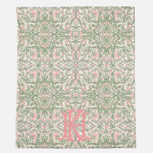 Pink and Green Floral Chinoiserie Minky Blanket, Floral Soft Grandmillenial Blanket, Pink Monogram Baby Blanket, Cottage Core