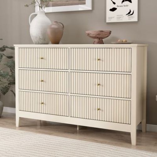 Fluted Dresser with Drawer, Modern Dressers for Bedroom, Natural Wood Dresser Organizer Dresser with Blister Drawers