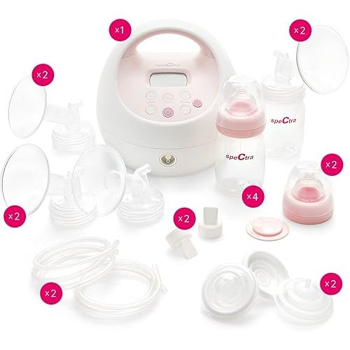 Spectra - S2 Plus Electric Breast Milk Pump Bundle w/ S1 Pump, Bottles, backflow Protectors, tubing, Duckbill Valve, and Flanges 24/28mm