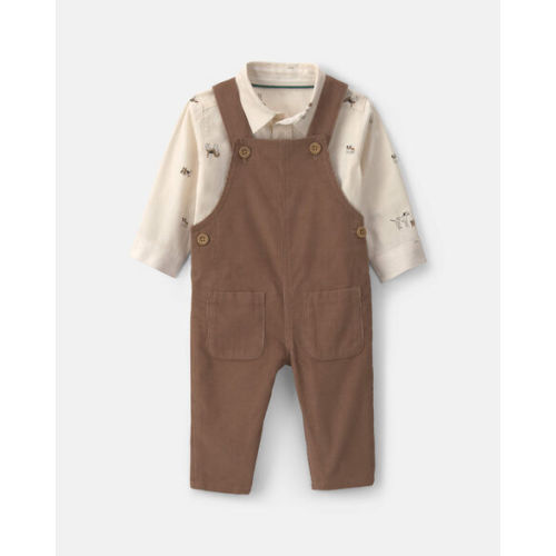 Baby Boy 2-Piece Twill Long-Sleeve Overall Set - Brown | Carter's