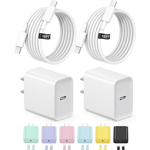 10FT iPhone 17 16 15 Charger Fast Charging USB C Charger Block Type C Chagrer Fast Charging 2-Pack for iPhone 17/17 Plus/17 Pro/17 Pro Max/iPhone 16/16 Plus/16 Pro/16 Pro Max/15/15 Pro Max/Samsung