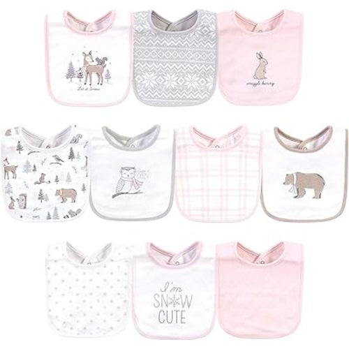 Hudson Baby Unisex Baby Cotton Bibs, Winter Forest, One Size