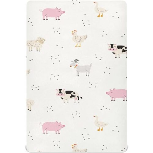 Farm Animal Crib Sheets for Neutral Bassinet Play Sheets,Sheets Toddler Bed Sheets for Baby Boys Girs 39 * 27 * 5in