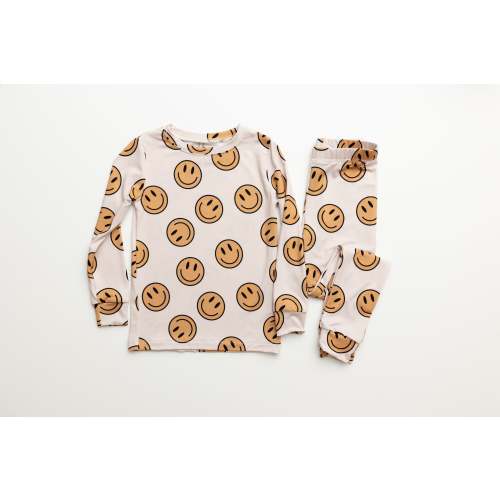 AK CLOTHING CO. | Neutral smileys-AK Dreamers Bamboo zipper PJ’s