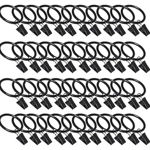 44 Pack Curtain Rings with Clips, Window Clip Rings Black Curtain Hooks Hangers Clip Rings for Hanging Drapery Drapes Bows, Mini 1 Inch Diameter, Fits up to 5/8" Rod