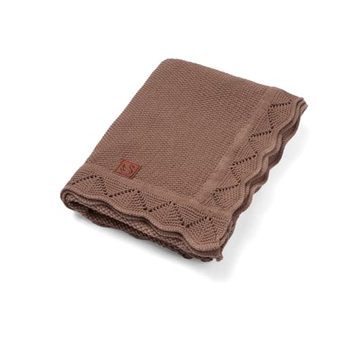 Heirloom Lace Blanket for Baby - 100% Luxury Soft Cotton Knit Warm Cozy Cuddle Stroller Crib Blanket for Newborns, Infants, & Toddlers (Mocha)
