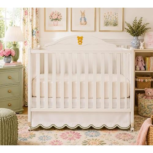 Brandream Scalloped Edge Organic Cotton Crib Skirt Toddler Bedskirt, Green