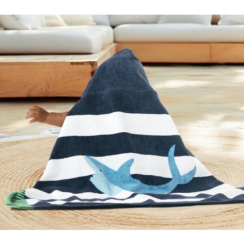 Rugby Stripe Shark Baby Beach Hooded Towel UPF 50+