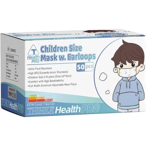 THINKA CHILDREN SIZE MASK W. Earloops (50pcs), ASTM L1 Approved Face Mask