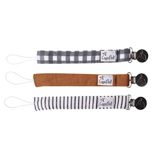 Copper Pearl Pacifier Clips 3-Pack: Scotland - Premium Knit Binky Clip for Baby Girls and Boys - Stylish Stainless Steel Holder - No More Floor Drops