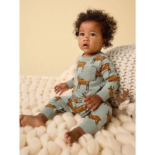 Long Sleeve Pocket Baby Romper, Painted Deer - Tea Collection | Maisonette