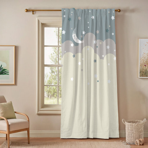 Lilijan Home & Curtain Lined Blackout Thermal Sleeping Moons and Stars Single Panel Curtain & Reviews | Wayfair