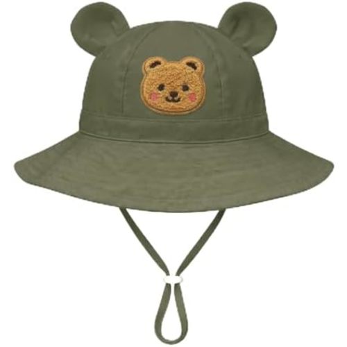 Baby Sun Hat Wide Brim Baby Bucket Hats with Bear Ears Infant Beach Hat, Bear Face 0-4T