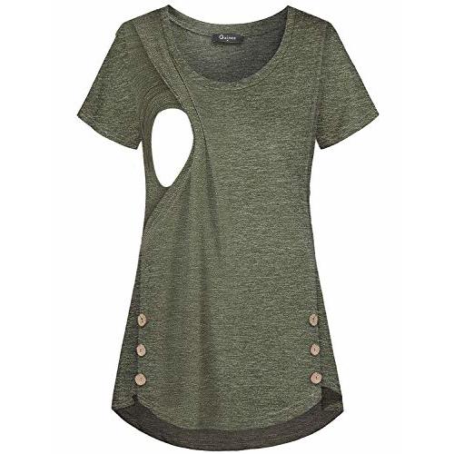 Quinee Women's Casual Button Side Nursing Tops Maternity Breastfeeding Tunic