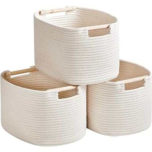 3 Pack Storage Basket for Cabinet and Toy Organization - 13"x9.8"x8.7" Baskets for Storage - Baby Toy Bin - Toy Storage Organizer - Ideal for Empty Gift Baskets to Fill-White