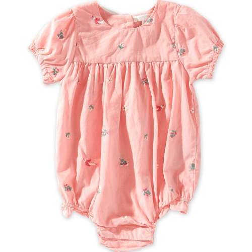 Purebaby Baby Girls Organic Cotton Short Sleeve Swallow/Floral-Embroidered Bubble