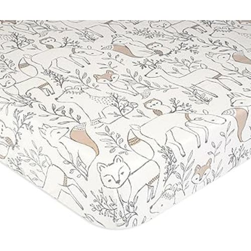 Crane Baby Soft Cotton Crib Mattress Sheet, Unisex Fitted Sheet for Crib & Toddler Beds 28" w x 52" h x 9" d - Ezra, Woodland Animal