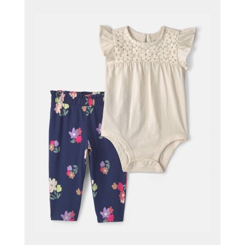Baby Girl 2-Piece Eyelet Bodysuit & Pant Set | Carter's