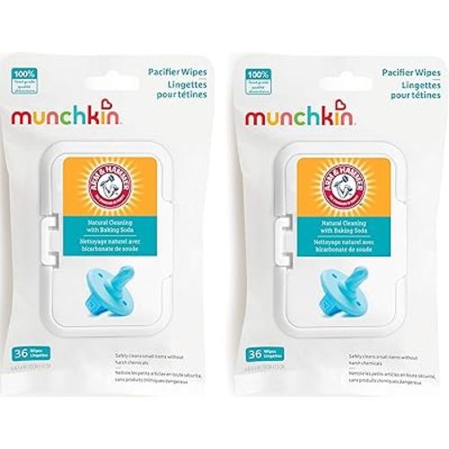 Munchkin Arm & Hammer Pacifier Wipes - Safely Cleans Breast Pump Parts and Feeding Essentials for Baby and Toddler, 2 Pack, 72 Wipes