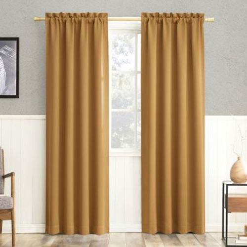 40"x63" Sun Zero Blackout Kenneth Energy Saving Rod Pocket Curtain Panel Gold: Modern Thermal Insulated Noise Reduction