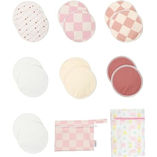 ALVABABY Nursing Pads 4 Layer Bamboo Breast Pads Soft Absorbent Maternity Reusable Washable For Mother's Day Flat Bottom 4.72 Inch 14 Pack Breastfeeding Pads 14RDB04-CA