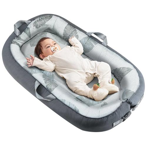 Portable Baby Lounger with 4 Toys,Infant Lounger with Fitness Rack 0-24 Months,Co Sleeping Breathable & Soft 100% Cotton Newborn Lounger Machine-Washable (Baby Lounger)
