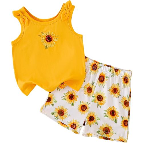 Toddler Baby Girl Clothes 2 Piece Short Set Crop Tank Tops Sleeveless Shirt Matching Hawaiian Outfit Summer