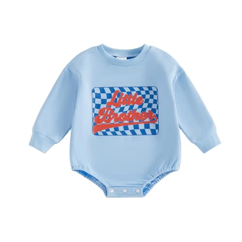 Big Brother Little Brother Matching Outfit Baby Bubble Romper or Sweatshirt | Big Brother Little Brother Matching Outfits Long Sleeve Letters Checkerboard Romper Sweatshirt Fall Winter Clothes