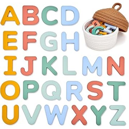 JoyCat Silicone Alphabet Magnetic Letters, 26 Uppercase ABC Fridge Magnets for Toddlers & Kids, Preschool Learning Refrigerator Toy Set, Birthday Gifts for Boys & Girls (Subtle Color)